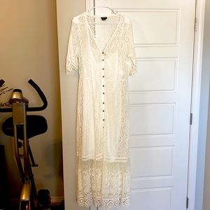 Beautiful lace overlay maxi dress with silk slip!